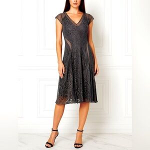 KOMAROV A Line Swing Satin Charmeuse Crinkle Cocktail Goth Flowy Dress Black PM